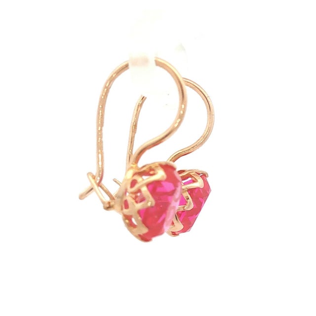 Vintage Synthetic Ruby 14k Rose Gold Basket Set Wire Earrings, A Pair For Sale - Image 4 of 4