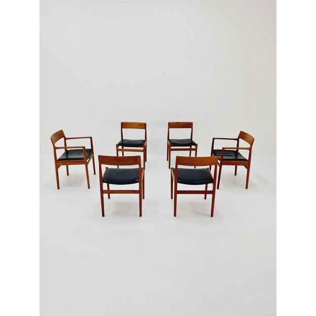 Danish teak with leather sits dining chairs by Johannes Nogaard 1960s, set of 6 The chair frames are made from solid teak...
