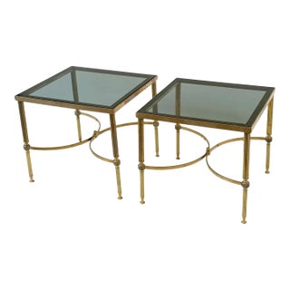 French Modern End Tables of Brass With Smoked Glass Tops "Individually Priced" For Sale