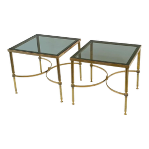 French Modern End Tables of Brass With Smoked Glass Tops "Individually Priced"
