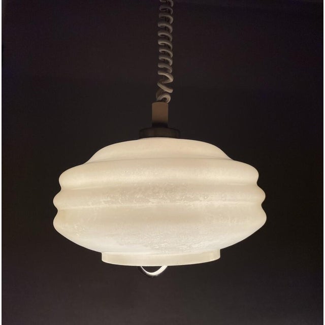 1970s Mid-Century Modern White Glass Pull Down Dining Room Pendant Lamp, 1970s For Sale - Image 5 of 11
