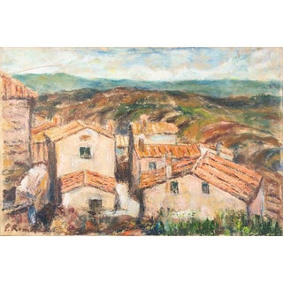 Pino Romanò, Houses in the Hills, Oil Painting, 1990s For Sale