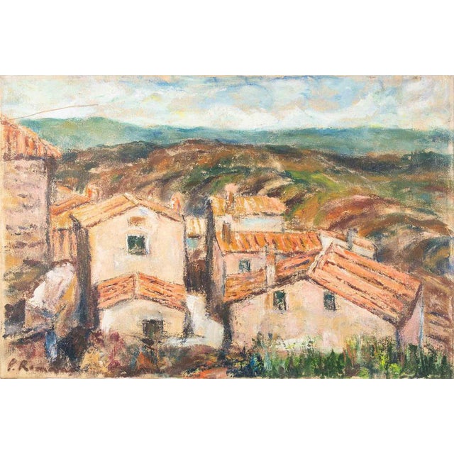 Pino Romanò, Houses in the Hills, Oil Painting, 1990s For Sale