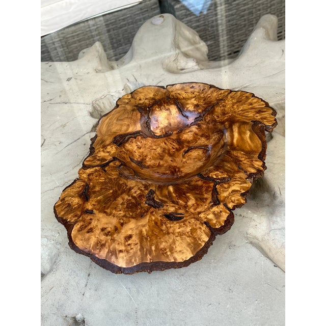 Organic Modern Hand-Turned Natural Edge Sugar Maple Burl Centerpiece Bowl - 12.5x9.5 Inches For Sale - Image 9 of 12