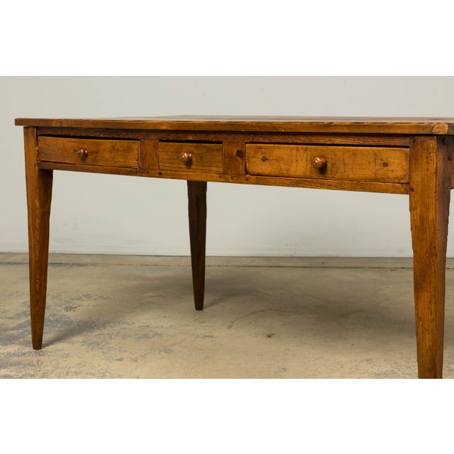 Late 19th Century French Rustic Farmhouse Pine Three-Drawer Writing Table For Sale - Image 10 of 18