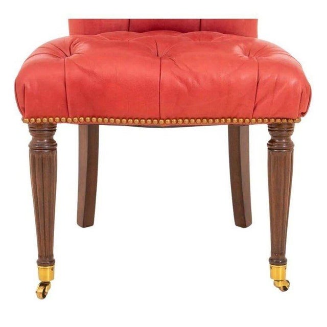 Regency Style Edward Ferrell Leather Tufted Side Chair With Mahogany Legs For Sale - Image 4 of 5