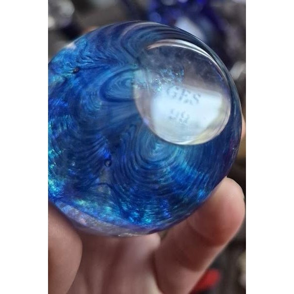 Dichroic Glass Eye Studio Paperweight – Blue Aqua Gold Sculpture Signed 1999 For Sale - Image 4 of 8