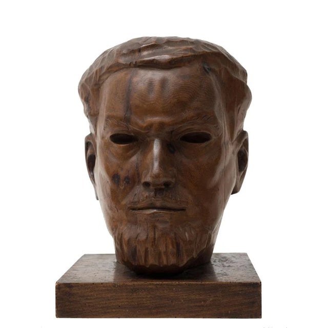 Portrait of Italo Balbo - Original Wooden Sculpture by Marco Novati - 1930s 1930s For Sale - Image 7 of 8