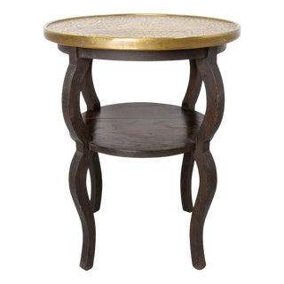 French Chestnut & Copper Table Sellette Side Table, 1940s For Sale