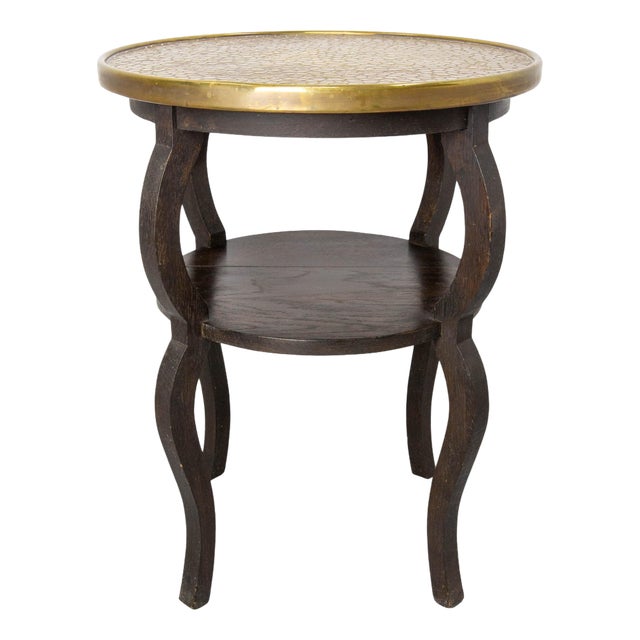 French Chestnut & Copper Table Sellette Side Table, 1940s For Sale