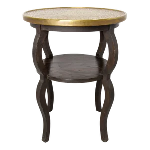 French Chestnut & Copper Table Sellette Side Table, 1940s