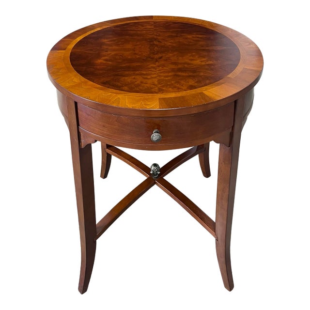 Bombay Company Mahogany Round Accent Table With Flip Out Drawers For Sale