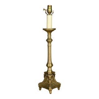 Early 19th Century Ornate Brass Candlestick Table Lamp For Sale