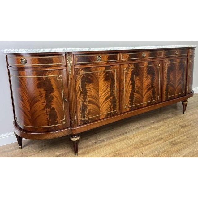 Vintage French Empire Carved Burr Inlay Sideboard with Marble Top For Sale - Image 14 of 18