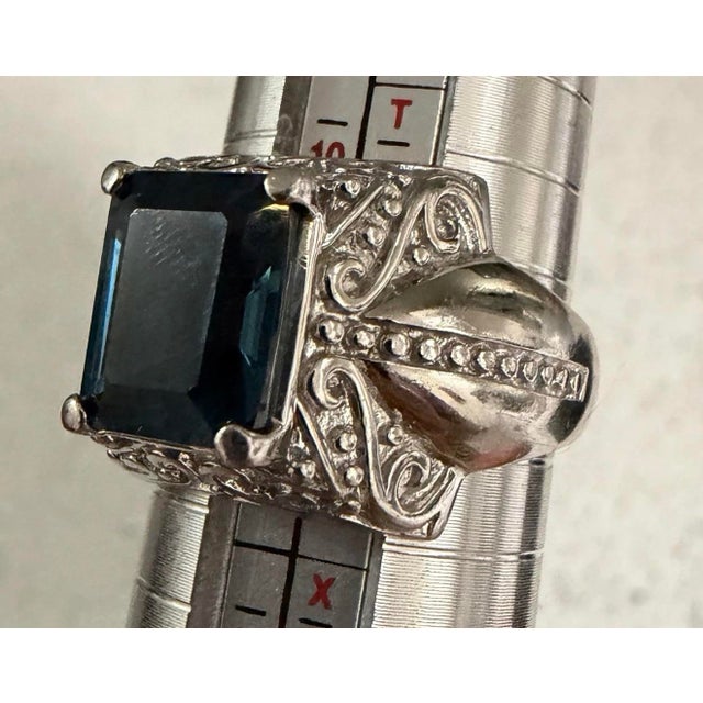 Vintage Designer Isg Large Blue Topaz Sterling Silver Ring - Sz 11 For Sale In Atlanta - Image 6 of 6