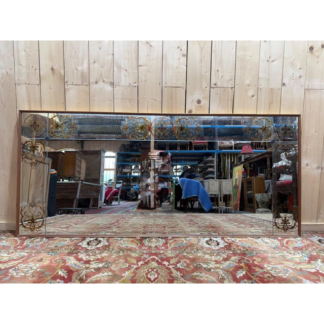 Large horizontal Art Nouveau/Venetian style brasserie mirror with multiple assembled panels, originally intended to...