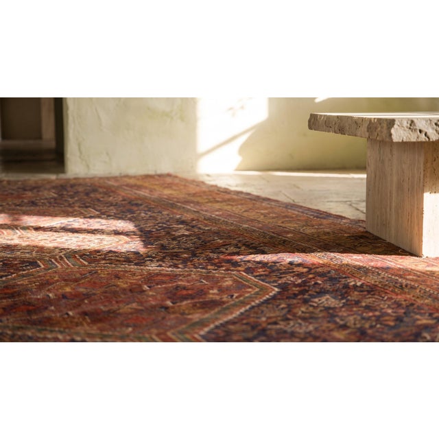 Textile 1930s Re Medallion Tribal Antique S Persian Ghashgaie Gallery Rug 6'6" X 14'4" Handknotted Wool Carpet For Sale - Image 7 of 9