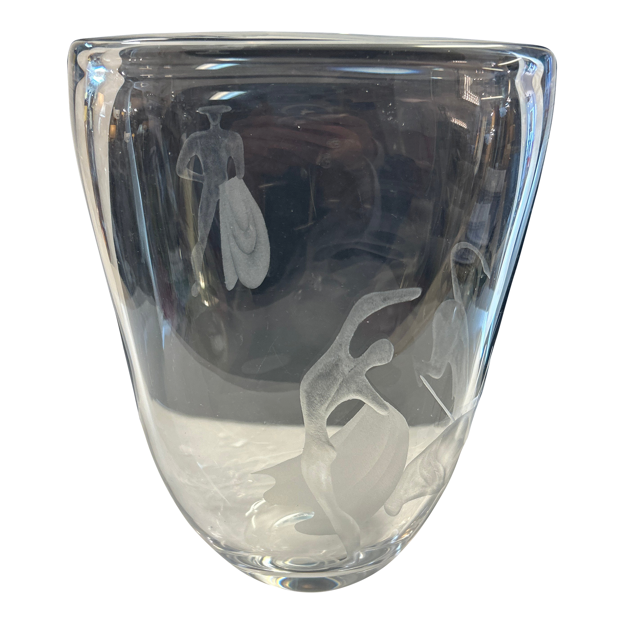 Vicke Lindstrand for Kosta Boda Crystal Etched Vase Signed and