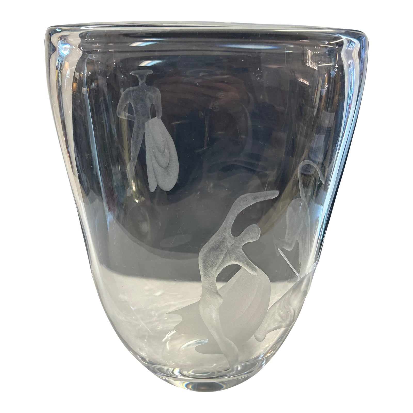 Vicke Lindstrand for Kosta Boda Crystal Etched Vase Signed and
