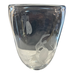 Vicke Lindstrand for Kosta Boda Crystal Etched Vase Signed and Numbered