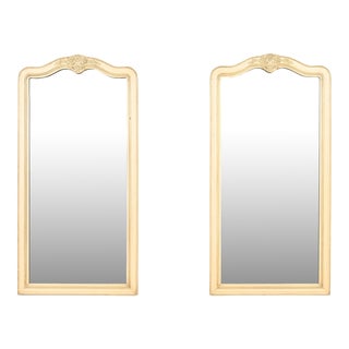 Henredon French Provincial Louis XV Cream and Light Green Lacquered Tall Wall Mirrors, Pair For Sale