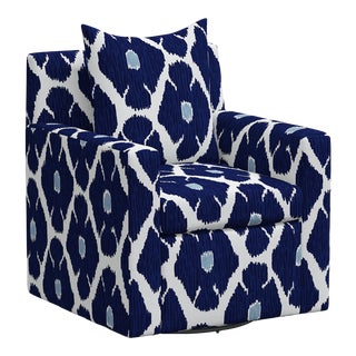 John Robshaw x Cloth & Company Kashida Swivel Chair in Poppy Indigo For Sale