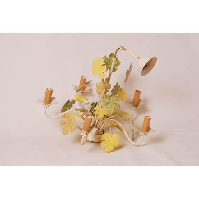 Tin chandelier floral decoration painted metal pendant light in good condition you will need small E14 screw-in bulbs...