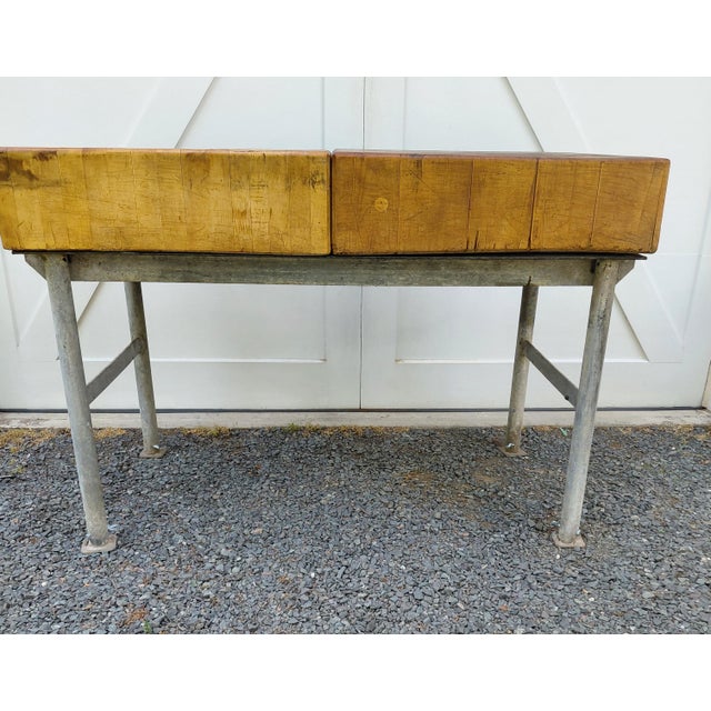 Industrial Vintage Butcher Block Table For Sale - Image 3 of 7