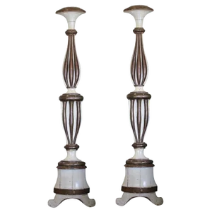 Pair of Tall Polychrome Columns in "Pricket Stick" Form