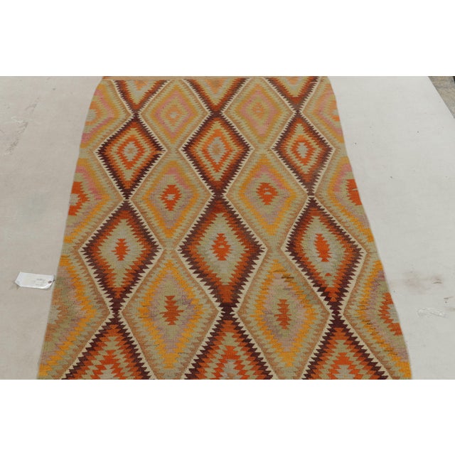 Tribal 1950s Vintage Turkish Kilim Rug in Orange, Gold and Teal Geometric Patterns For Sale - Image 3 of 8