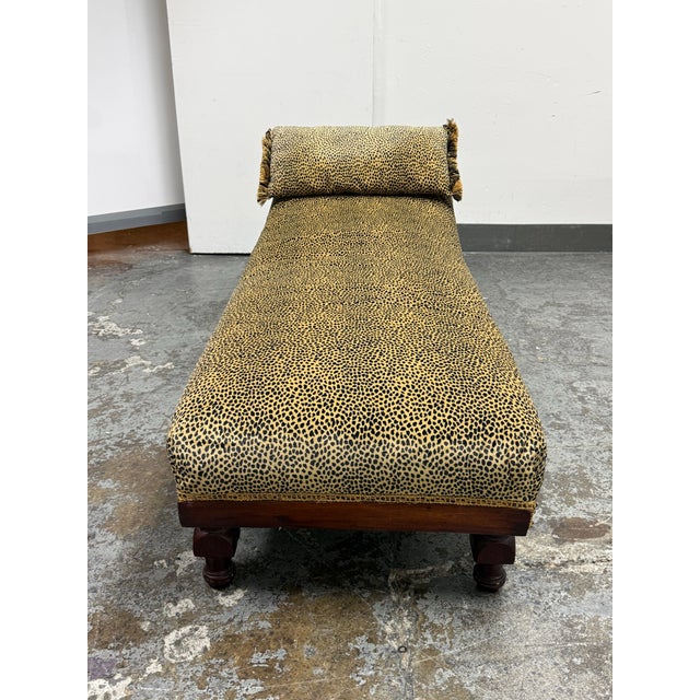Design Plus Gallery presents a Victorian Leopard Print Chaise Lounge. The elongated form is constructed with an exposed...
