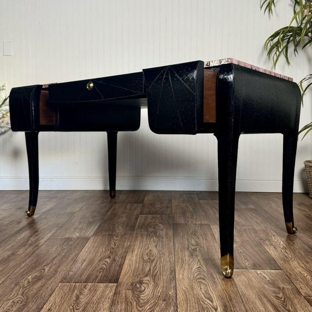 Animal Skin Late 20th Century Maitland-Smith Leather Desk W/ Abalone Shell Top For Sale - Image 7 of 18