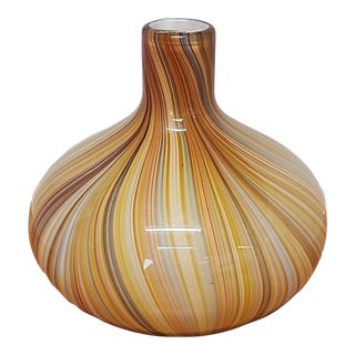 Vintage Murano Style Art Glass Pinstripe Hand Blown Vase For Sale