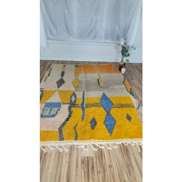 Handmade Moroccan Boujaad Rug, Mustard Grey Blue Diamond, 9'4" X 6'11" For Sale - Image 9 of 17
