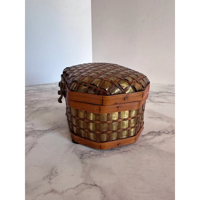 Boho Chic Woven Hinged Box With Brass Detail For Sale - Image 3 of 6