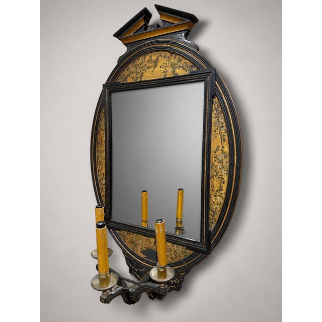 Lamb of Manchester Aesthetic Movement Ebonized Gilt Chinoiserie Mirrored Sconces For Sale In Providence - Image 6 of 10