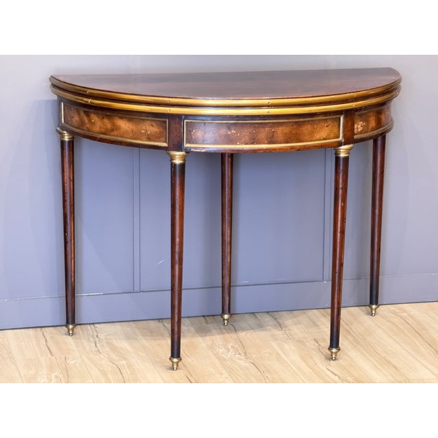 French Louis XVI Style Mahogany and Brass Card Table For Sale - Image 3 of 16