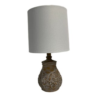 Oneach Retro Table Lamp - White Wash Wood Look With White Fabric Drum Shade For Sale