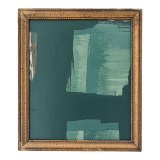 “Cabin Fern" Green Abstract Art in Antique Frame, Transitional Living Room Art by JTS For Sale