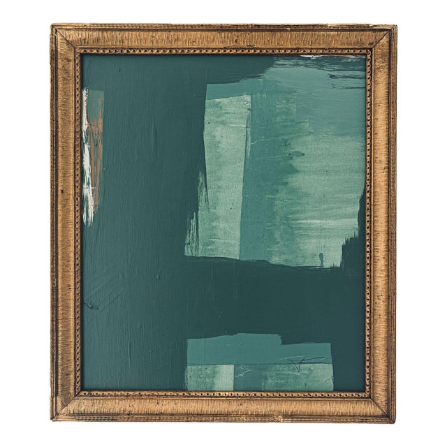 “Cabin Fern" Green Abstract Art in Antique Frame, Transitional Living Room Art by JTS For Sale