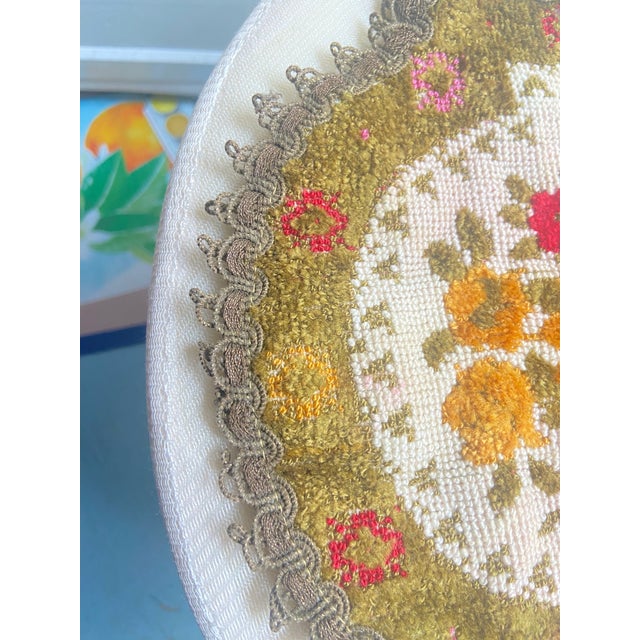 Mid 20th Century Vintage Belgian Small Chenille & Needle Point Tapestry, Placement Mat & Doily, Textile For Sale - Image 5 of 11