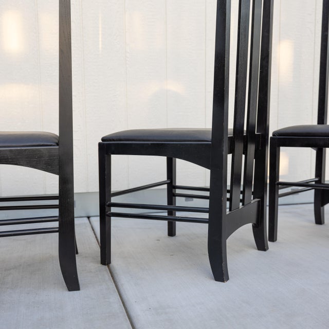 1970s Charles Rennie Mackintosh Style Ingram High Back Chairs — Set of 4 — Postmodern Gothic For Sale In Sacramento - Image 6 of 12