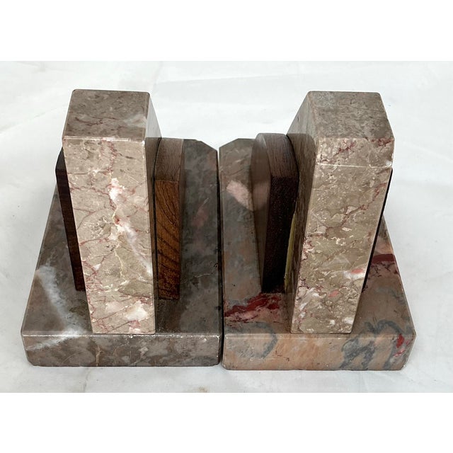 Pair of Antique Art Deco French Marble and Rosewood Bookends For Sale In Providence - Image 6 of 10