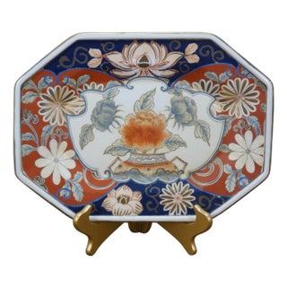 Antique Japanese Imari Porcelain Octagonal Chrysanthemums Tray Platter 14" For Sale