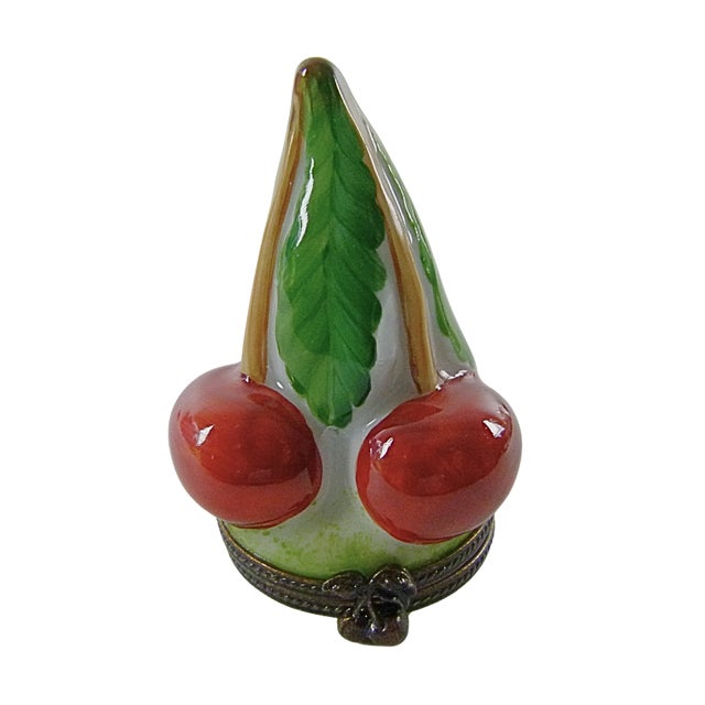 Limoges France Porcelain Plump Red Cherries Trinket Box | Hand Painted by the b.r.c. Studio. For Sale In Atlanta - Image 6 of 10
