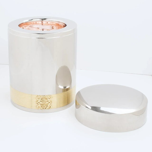 1980s Loewe Spain Chrome and Gilded Brass Barware Ice Bucket For Sale - Image 5 of 9