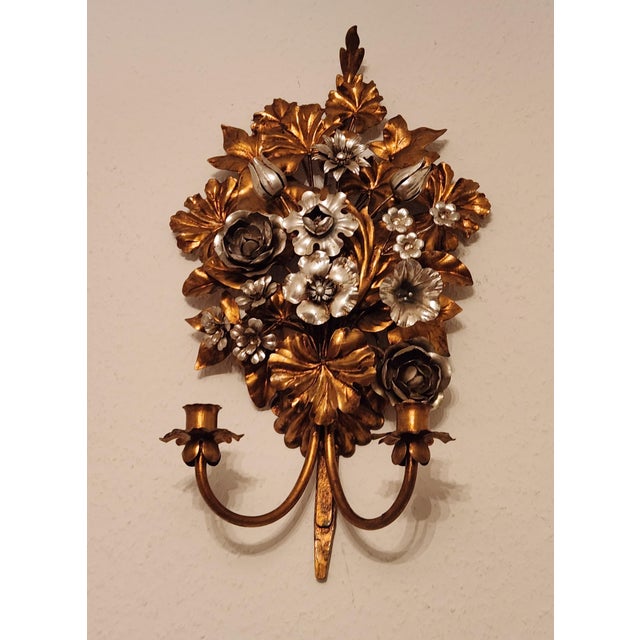 Gold Hand-Forged Gold-Plated and Silver-Plated Candle Wall Lamps by S. Salvadori, 1950s For Sale - Image 8 of 18