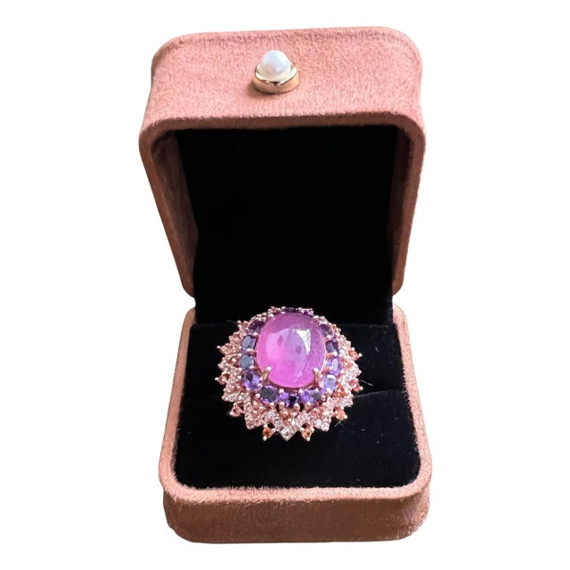 Bochic “Orient” Ruby & Amethyst Cocktail Ring Set In 18K Gold & Silver For Sale