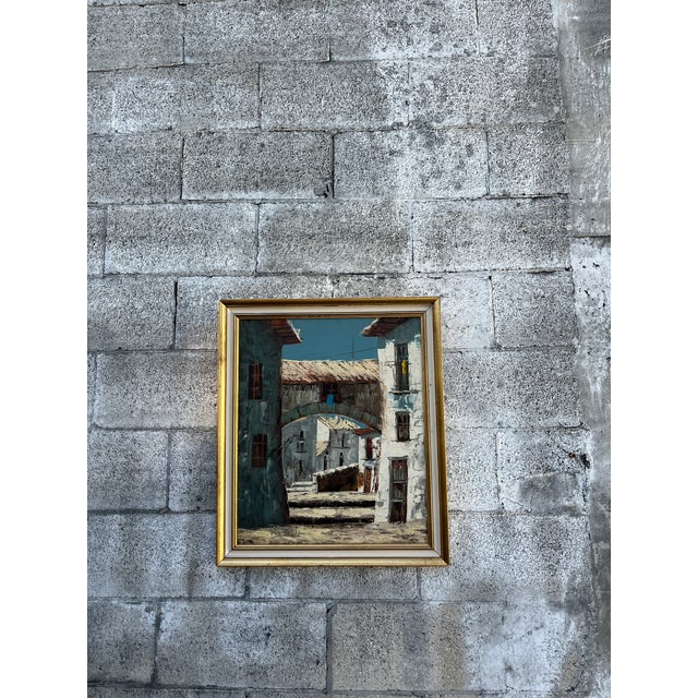 Mid Century Architectural Landscape Oil Painting Framed and Signed by the Artist. Circa 1960s For Sale In Miami - Image 6 of 15