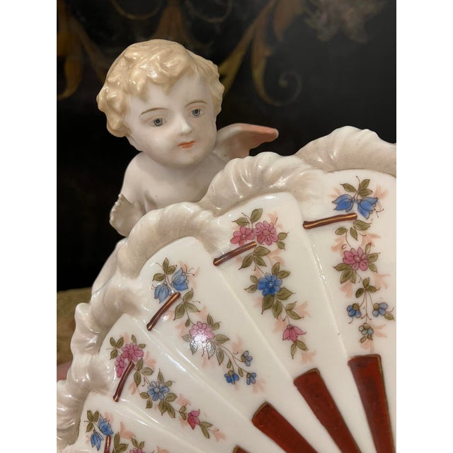 Ceramic Exquisite Antique KPM Berlin Porcelain Figurine Lady With Fan & Cherub R. Moller For Sale - Image 7 of 17